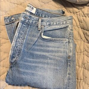 AGOLDE Riley High Rise Straight Crop Blue Jeans in Blur Womens 30 Organic Cotton